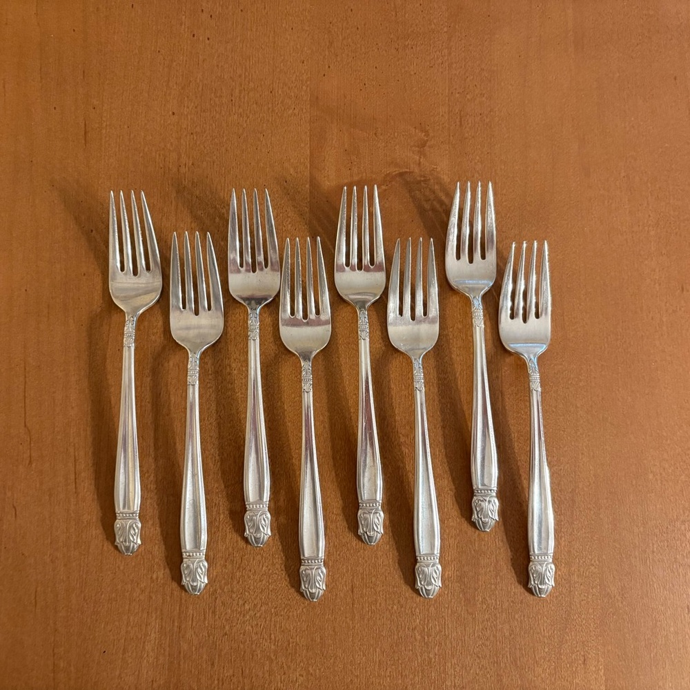 8 International Danish Princess 1938 Silverplate SALAD FORKS 6 3/4”